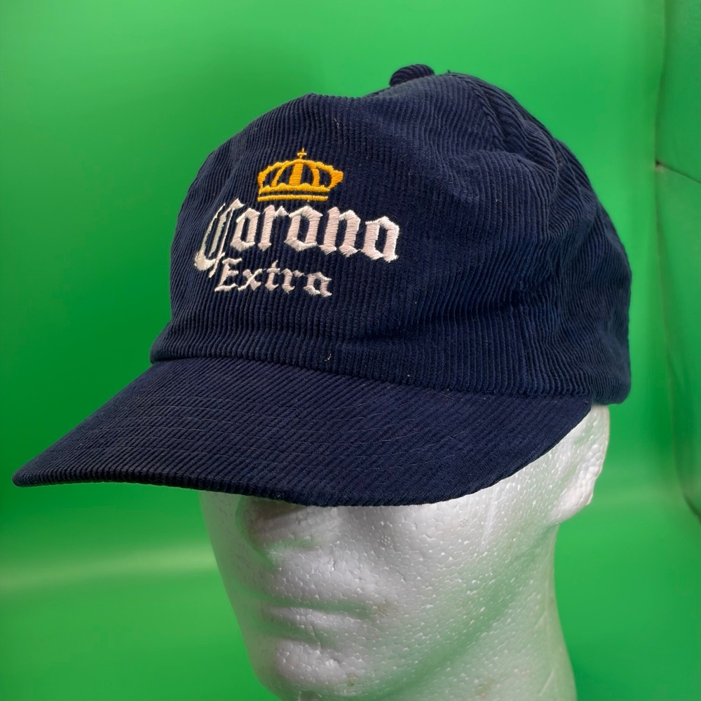VTG 1990s Corona Extra Corduroy Snapback Hat Navy Blue Beer Promo Adjustable Cap